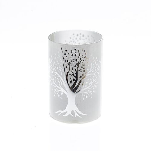 Glas-Lichtsäule Baummotiv LED, Ø 10 x 15cm, silber, 776182