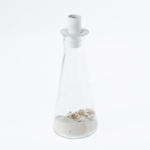 Glas-Kerzenhalter mit Muscheln, Ø 8 x 20,5 cm, klar/weiß, 775277