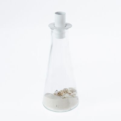 Bougeoir en verre avec coquillages, Ø 8 x 20,5 cm, transparent/blanc, 775277