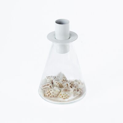 Glass candle holder with shells, Ø 8 x 12.5 cm, clear/white, 775260