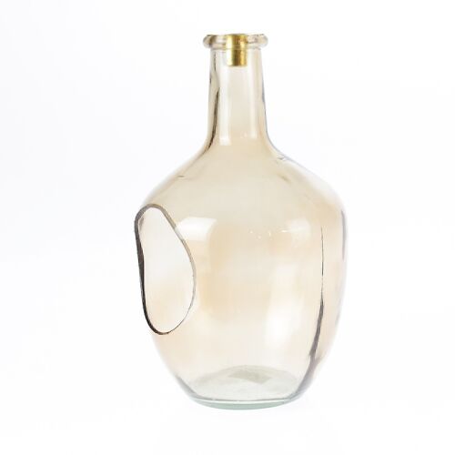 Glas-Flasche mit Kerzentülle, Ø 17,5 x 32,5 cm, amber, 775062