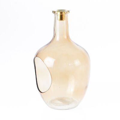 Glas-Flasche mit Kerzentülle, Ø 15 x 28 cm, amber, 775048