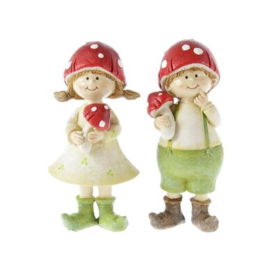 Poly Boy/Girl with Mushroom Hat, 5.5 x 4.5 x 14 cm, Red/Green, 774621