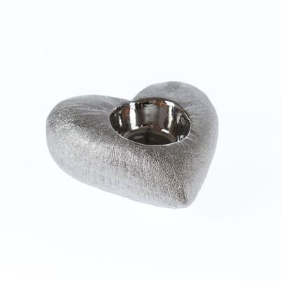 Ceramic tea light holder heart, 12.5 x 12 x 4.7 cm, silver, 773730