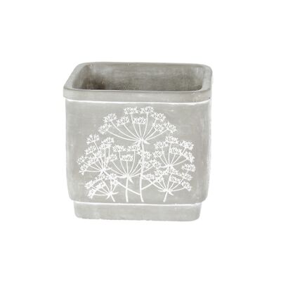 Jardinière en ciment motif floral, 14 x 14 x 13 cm, gris, 772788