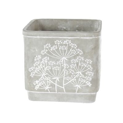 Jardinière en ciment motif floral, 17 x 17 x 16 cm, gris, 772771