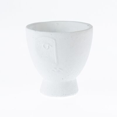 Cement plant pot with face, Ø 14.5 x 14.5 cm, white, 772689