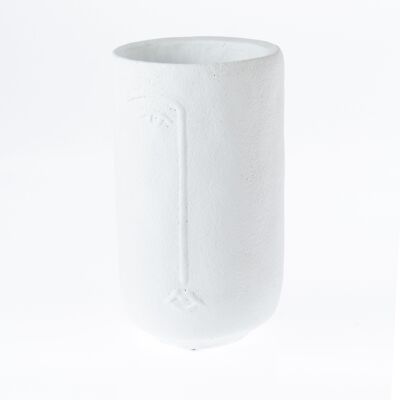 Macetero de cemento con cara, Ø 12,5 x 23 cm, blanco, 772672