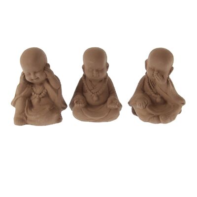 Buddha seduto in ceramica, 3 assortiti, 8,8 x 6,7 x 11 cm, color ruggine, 772139