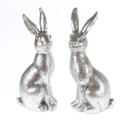 Conejo de poliéster sentado, 2 surtidos, 9 x 6,5 x 22 cm, plata, 772009