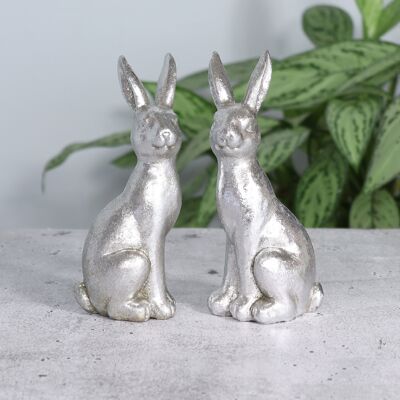 Poly rabbit sitting, 2-assorted, 7 x 6 x 18 cm, silver, 772016