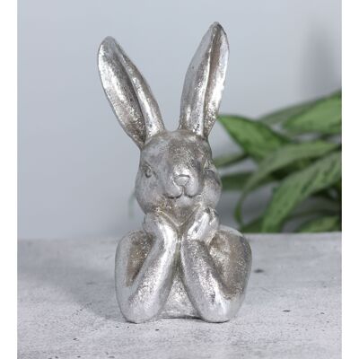 Busto de conejo de poliéster para pararse, 9 x 7,5 x 18 cm, plateado, 771989
