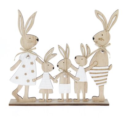 Wooden rabbit family of 5, 30 x 6 x 28.5 cm, natural/white, 771828