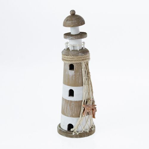 Holz-Leuchtturm gestreift, Ø 9 x 27,5 cm, natur/weiß, 771613