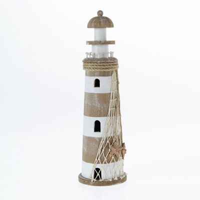Striped wooden lighthouse, Ø 12 x 41 cm, natural/white, 771590