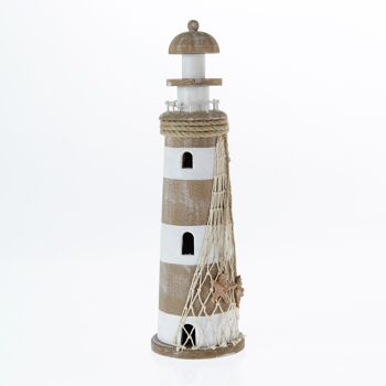 Phare en bois rayé, Ø 12 x 41 cm, naturel/blanc, 771590 1