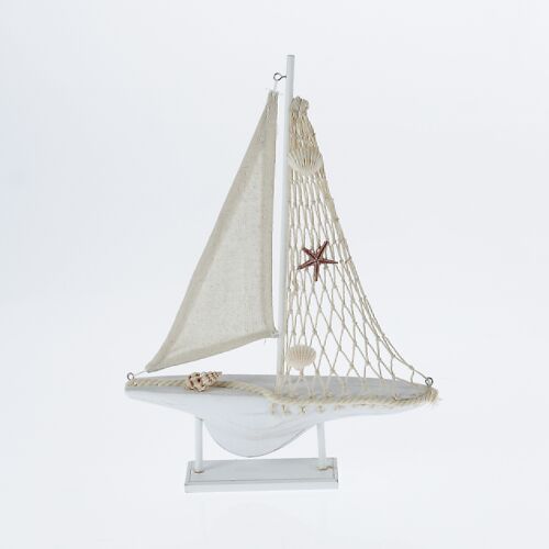 Holz-Segelboot zum Stellen, 24,5 x 5 x 34 cm, natur/weiß, 771538