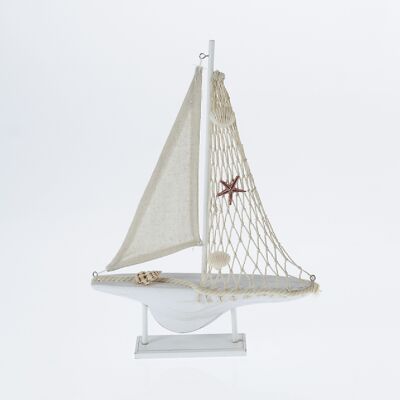 Barca a vela in legno per stare in piedi, 24,5 x 5 x 34 cm, naturale/bianco, 771538