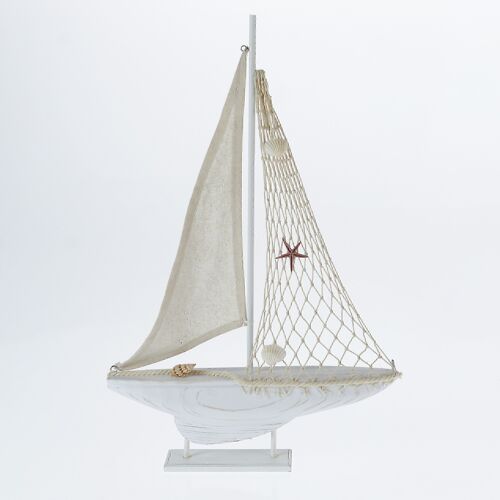Holz-Segelboot zum Stellen, 32 x 5,5 x 49,5 cm, natur/weiß, 771521