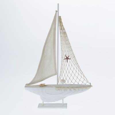 Barca a vela in legno per stare in piedi, 32 x 5,5 x 49,5 cm, naturale/bianco, 771521