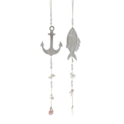 Wooden hanger anchor/fish assorted, 9.5 x 1 x 50 cm, natural color, 771514