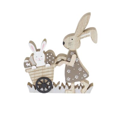 Wooden bunny with wheelbarrow, 16 x 2 x 13 cm, natural/white, 771460