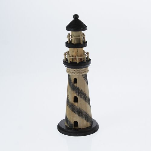 Holz-Leuchtturm gestreift, 11,5 x11,5x33cm, schwarz/braun, 771262