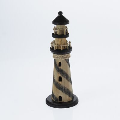Holz-Leuchtturm gestreift, 11,5 x11,5x33cm, schwarz/braun, 771262