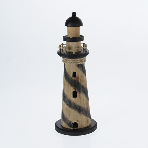 Holz-Leuchtturm gestreift, 14 x 14 x 39 cm, schwarz/braun, 771255