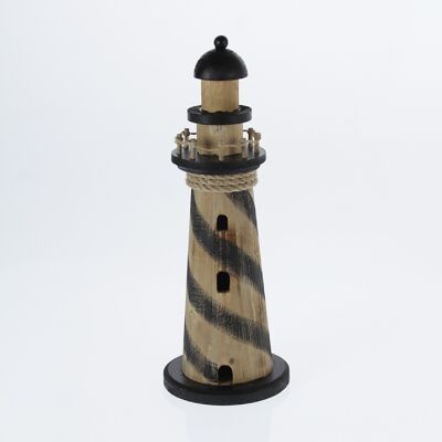 Striped wooden lighthouse, 14 x 14 x 39 cm, black/brown, 771255