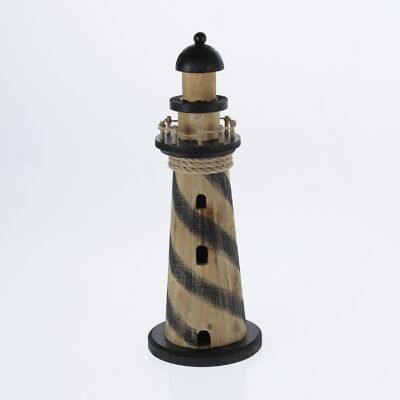 Faro de madera a rayas, 14 x 14 x 39 cm, negro/marrón, 771255