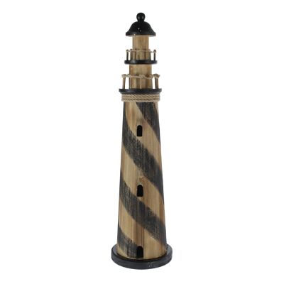 Holz-Leuchtturm gestreift, 19,5 x19,5x76cm, schwarz/braun, 771248