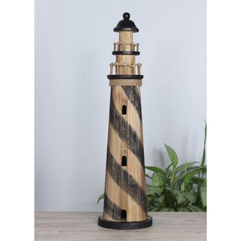 Phare en bois rayé, 19,5x19,5x76cm, noir/marron, 771248 2