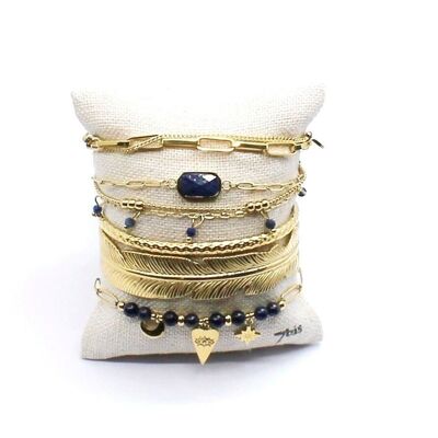 Best seller kit of 5 bracelets in gold and Christmas blue steel