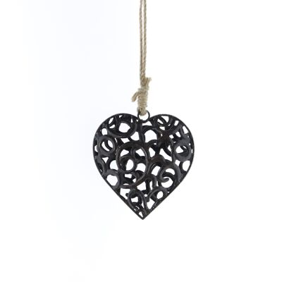 Metal hanger heart on cord, 12 x 2.7 x 26 cm, dark brown, 770166