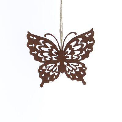 Metal hanger butterfly, 12 x 0.3 x 17 cm, rust-colored, 770036