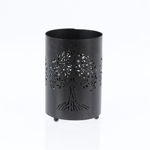 Metall-Windlicht Baumdesign, Ø 10,5 x 16 cm, dunkelbraun, 769962