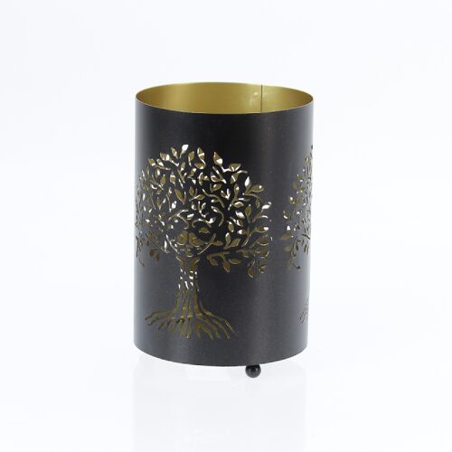 Metall-Windlicht Baumdesign, Ø 10,5 x 16cm, schwarz/gold, 769955