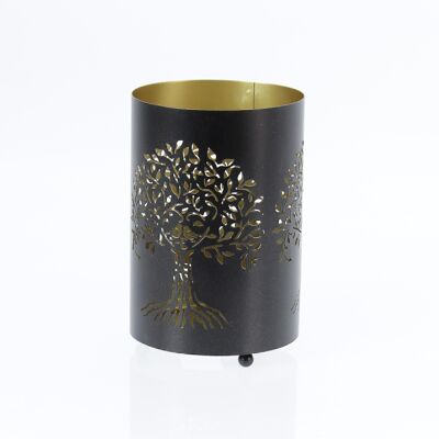 Diseño de árbol de farol de metal, Ø 10,5 x 16 cm, negro/dorado, 769955
