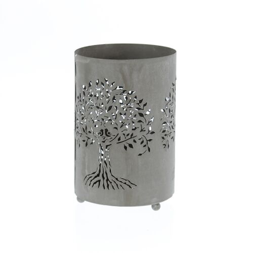 Metall-Windlicht Baumdesign, Ø 10,5 x 16 cm, grau, 769948