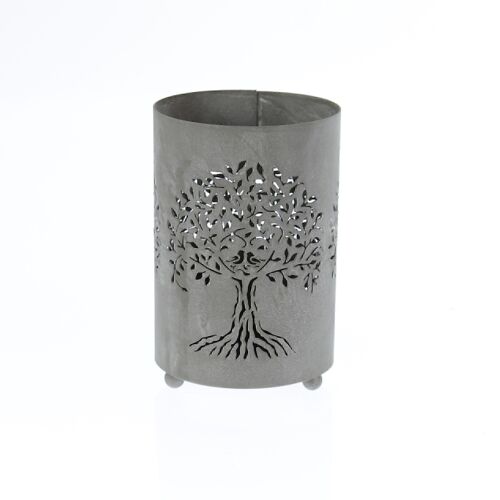 Metall-Windlicht Baumdesign, Ø 8,5 x 13 cm, grau, 769917