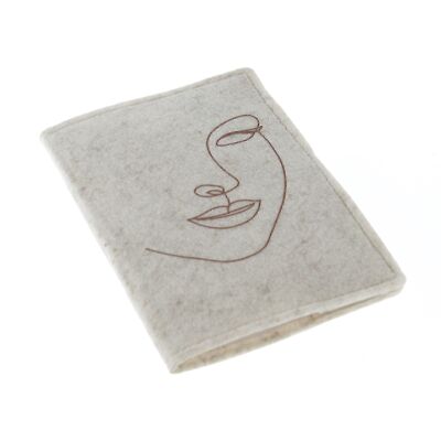 Felt notebook with face, 15 x 1 x 21 cm, beige, 769481