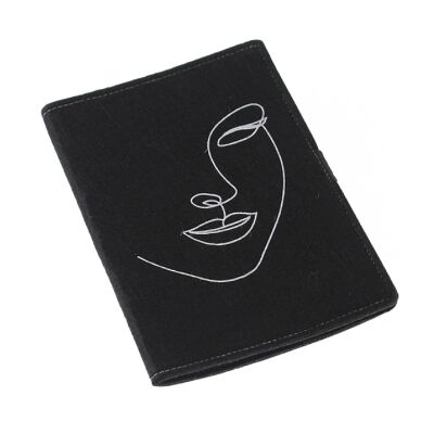 Felt notebook with face, 15 x 1 x 21 cm, black, 769474