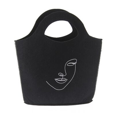 Filz-Handtasche oval mit Gesicht, 30 x 8 x 35 cm, schwarz, 769412