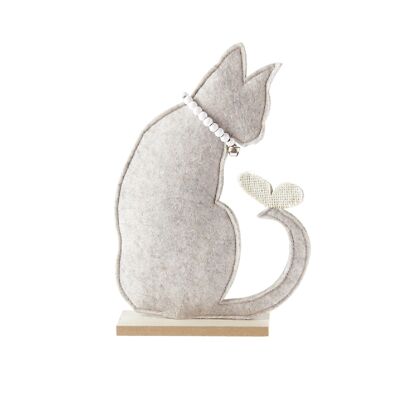 Felt cat with chain sitting, 17 x 4 x 25.5 cm, beige, 769351