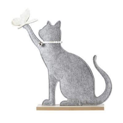 Filz-Katze mit Kette spielend, 24 x 5 x 40 cm, grau, 769306
