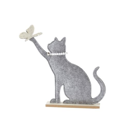 Filz-Katze mit Kette spielend, 18 x 5 x 29 cm, grau, 769290
