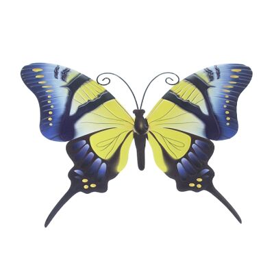 Decoración de pared de metal mariposa, 45 x 1,5 x 35,5 cm, azul/amarillo, 769214