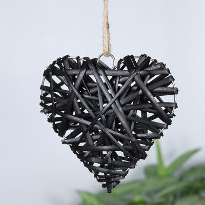 Rattan hanger heart large, 30 x 4 x 30 cm, black, 768422