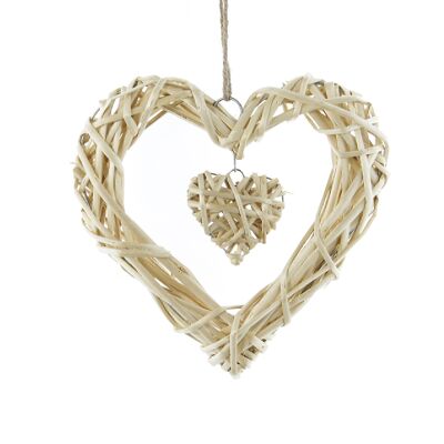 Rattan hanger heart in heart, 25 x 5 x 25 cm, natural color, 768408